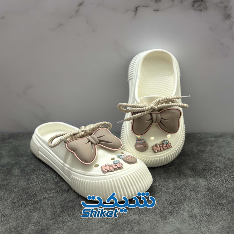 کراکس زنانه مدل Nice نایس سفید با پاپیون و بند تزئینی