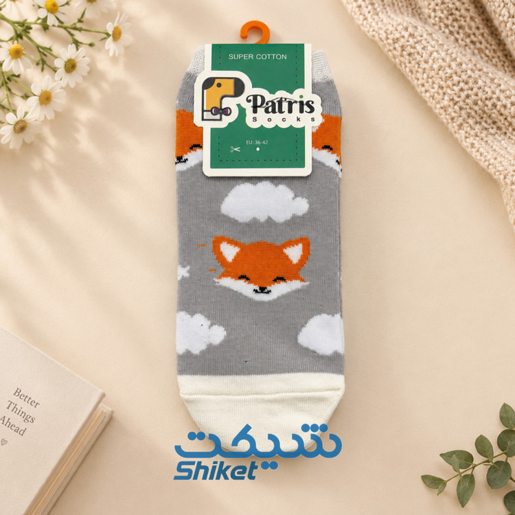 جوراب مچی نخ پنبه پاتریس مدل روباه طوسی